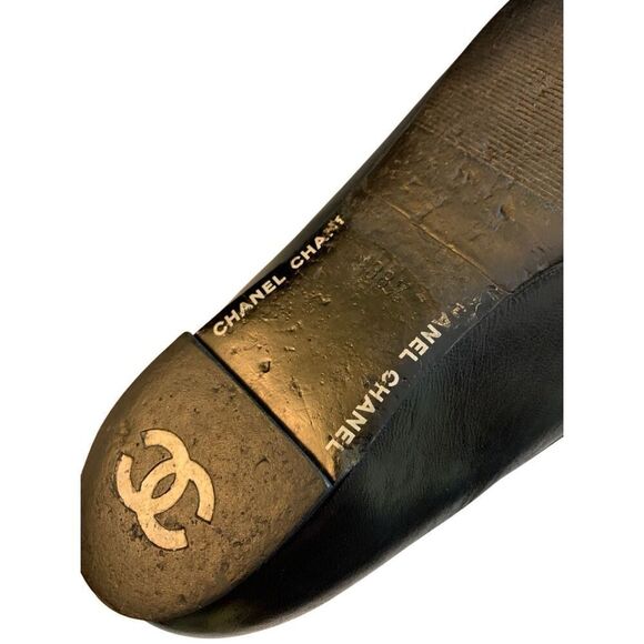 Chanel Cambon leather ballet flats gold cap toe women's size 38.5 US 8 - Picture 7 of 7